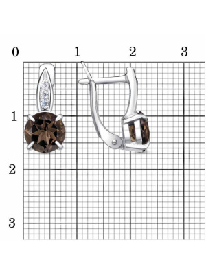 Серьги серебро 925 пробы, покрытие - родирование, вставка - дымчатый кварц, фианит (недрагоценный камень)