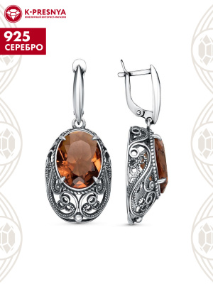 Серьги серебро 925 пробы, покрытие - оксидирование, вставка - топаз (искусственный)