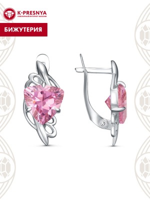 Серьги бижутерия, покрытие - платинирование, вставка - фианит (недрагоценный камень)