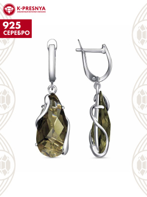 Серьги серебро 925 пробы, покрытие - родирование, вставка - искусственный кварц собственной огранки