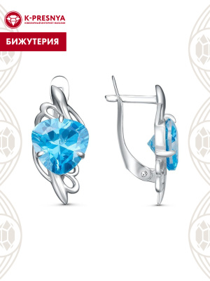 Серьги бижутерия, покрытие - платинирование, вставка - фианит (недрагоценный камень)