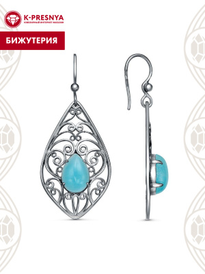 Серьги бижутерия, покрытие - серебрение с оксидированием, вставка - искусственный кошачий глаз