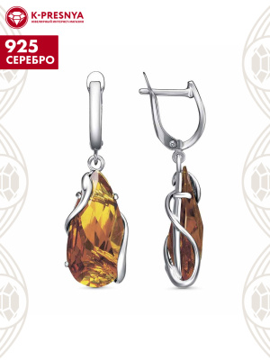 Серьги серебро 925 пробы, покрытие - родирование, вставка - искусственный кварц собственной огранки