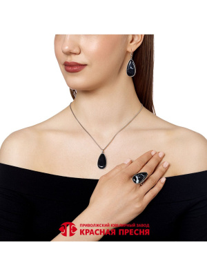 Серьги серебро 925 пробы, покрытие - оксидирование, вставка - искусственный обсидиан