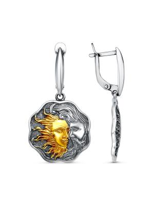 Серьги серебро 925 пробы, покрытие - оксидирование, выборочное золочение, без вставок