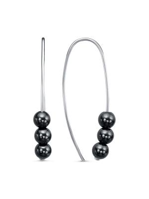 Серьги бижутерия, покрытие - серебрение, вставка - гематит