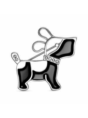 Брошь бижутерия, покрытие - платинирование, отделка - эмаль, вставка - стекло ювелирное preciosa