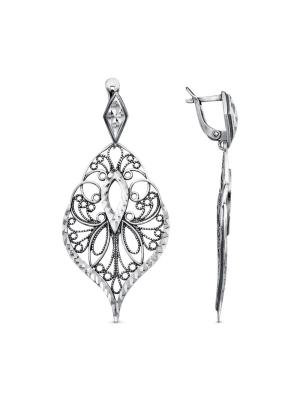 Серьги бижутерия, покрытие - серебрение с оксидированием, отделка - алмазная грань, без вставок