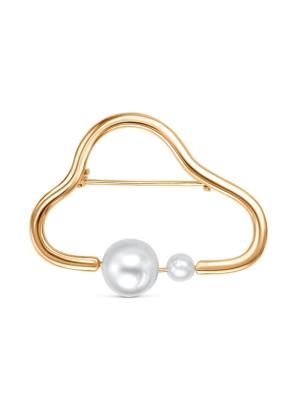 Брошь бижутерия, покрытие - золочение, вставка - имитация жемчуга