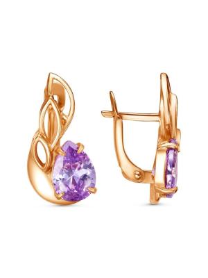 Серьги бижутерия, покрытие - золочение, вставка - фианит (недрагоценный камень)