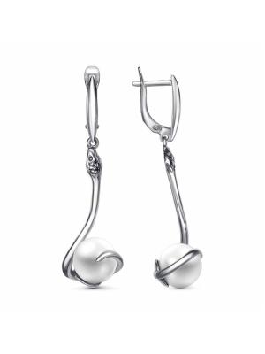 Серьги бижутерия, покрытие - серебрение с оксидированием, вставка - имитация жемчуга