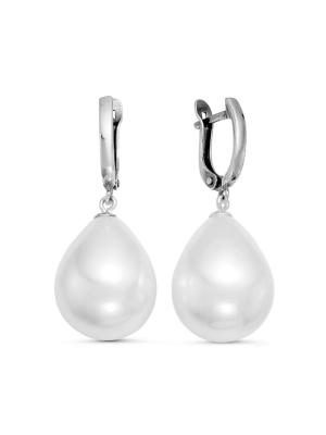 Серьги бижутерия, покрытие - серебрение с оксидированием, вставка - имитация жемчуга