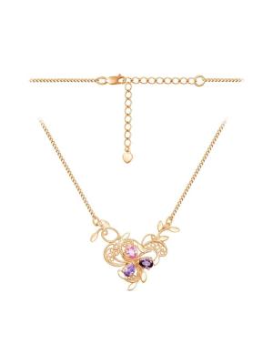 Колье бижутерия, покрытие - золочение, вставка - фианит (недрагоценный камень)