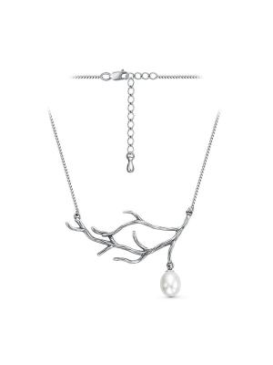 Колье серебро 925 пробы, покрытие - оксидирование, платинирование, вставка - имитация жемчуга