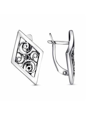 Серьги бижутерия, покрытие - серебрение с оксидированием, без вставок