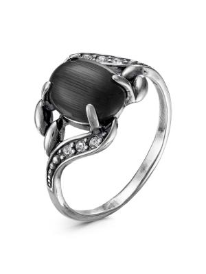 Кольцо бижутерия, покрытие - серебрение с оксидированием, вставка - искусственный кошачий глаз , стекло ювелирное preciosa