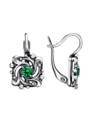 Серьги бижутерия, покрытие - серебрение с оксидированием, вставка - искусственная шпинель