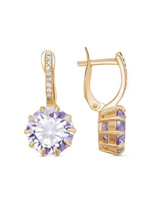 Серьги бижутерия, покрытие - золочение, вставка - стекло ювелирное preciosa, фианит (недрагоценный камень)