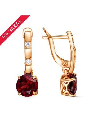Серьги серебро 925 пробы, покрытие - золочение, вставка - гранат (полудрагоценный камень), фианит (недрагоценный камень)