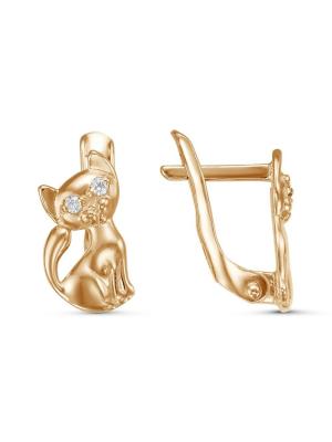 Серьги серебро 925 пробы, покрытие - золочение, вставка - фианит (недрагоценный камень)