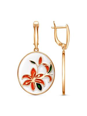 Серьги бижутерия, покрытие - золочение, отделка - эмаль, без вставок