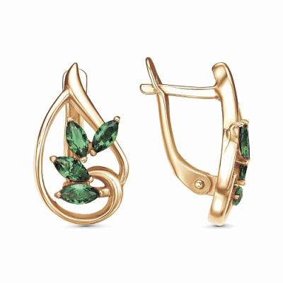 Серьги серебро 925 пробы, покрытие - золочение, вставка - искусственная шпинель
