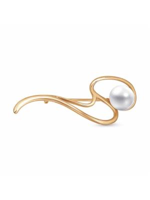 Брошь бижутерия, покрытие - золочение, вставка - культивированный жемчуг
