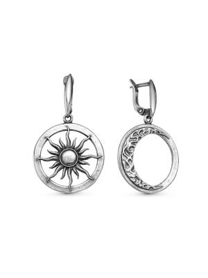 Серьги бижутерия, покрытие - серебрение с оксидированием, без вставок