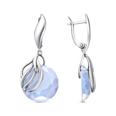 Серьги серебро 925 пробы, покрытие - оксидирование, вставка - синтетический кварц собственной огранки