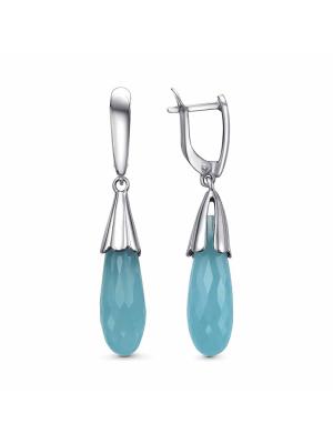 Серьги серебро 925 пробы, покрытие - родирование, вставка - искусственный халцедон