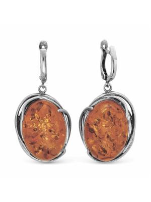 Серьги бижутерия, покрытие - серебрение с оксидированием, вставка - искусственный янтарь