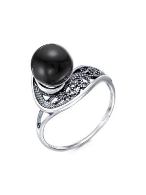 Кольцо бижутерия, покрытие - серебрение с оксидированием, вставка - имитация жемчуга