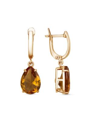 Серьги серебро 925 пробы, покрытие - золочение, вставка - искусственный султанит