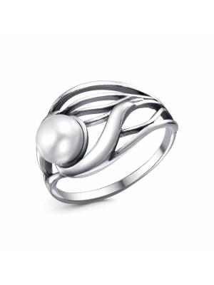 Кольцо бижутерия, покрытие - серебрение с оксидированием, вставка - имитация жемчуга