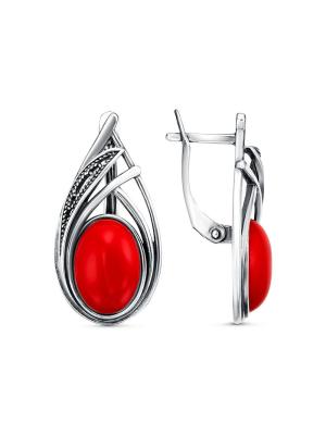 Серьги бижутерия, покрытие - серебрение с оксидированием, вставка - искусственный коралл