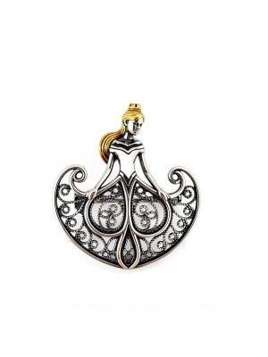 Брошь бижутерия, покрытие - серебрение с оксидированием, выборочное золочение, без вставок