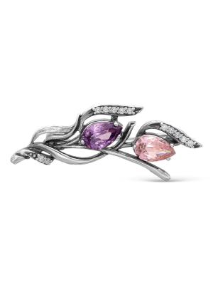 Брошь серебро 925 пробы, покрытие - оксидирование, вставка - фианит (недрагоценный камень)