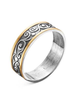 Кольцо бижутерия, покрытие - серебрение с оксидированием, выборочное золочение, без вставок