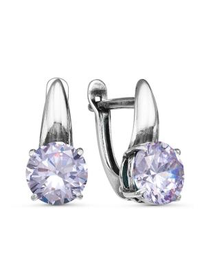 Серьги бижутерия, покрытие - серебрение с оксидированием, вставка - фианит (недрагоценный камень)