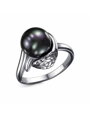 Кольцо бижутерия, покрытие - серебрение с оксидированием, вставка - имитация жемчуга