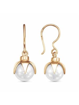 Серьги серебро 925 пробы, покрытие - золочение, вставка - имитация жемчуга