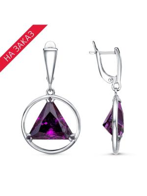 Серьги серебро 925 пробы, покрытие - платинирование, вставка - фианит (недрагоценный камень)