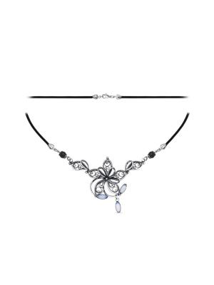 Колье бижутерия, покрытие - серебрение с оксидированием, вставка - искусственный агат, стекло ювелирное собственной огранки