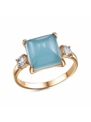 Кольцо бижутерия, покрытие - золочение, вставка - искусственный халцедон, фианит (недрагоценный камень)