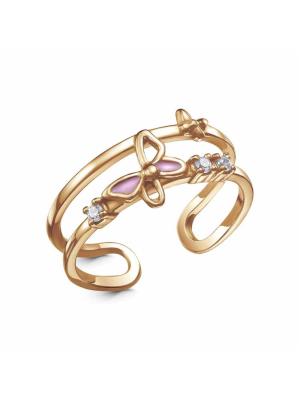 Кольцо серебро 925 пробы, покрытие - золочение, отделка - эмаль, вставка - фианит (недрагоценный камень)