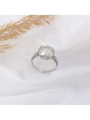 Кольцо серебро 925 пробы, покрытие - родирование, вставка - горный хрусталь