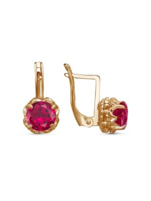 Серьги серебро 925 пробы, покрытие - золочение, вставка - синтетический корунд