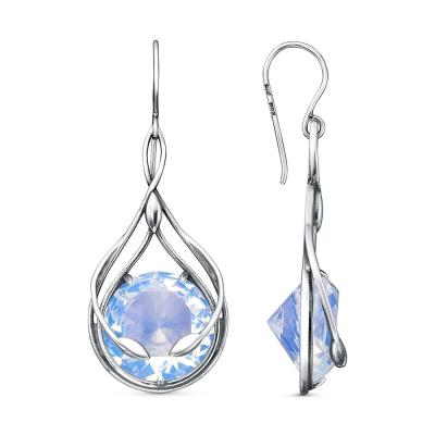 Серьги серебро 925 пробы, покрытие - оксидирование, вставка - синтетический кварц собственной огранки