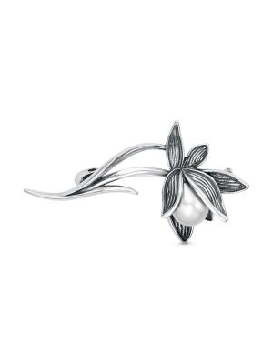 Брошь бижутерия, покрытие - серебрение с оксидированием, вставка - имитация жемчуга