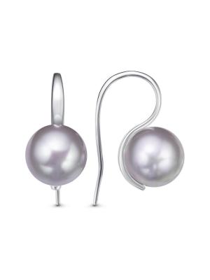 Серьги бижутерия, покрытие - серебрение с оксидированием, вставка - имитация жемчуга